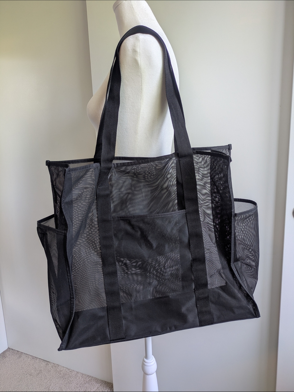 Black Mesh Tote Bag with Side Pockets - Shade & Shore
